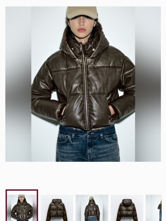 Zara - Women’s Faux Leather Cropped Puffer Anorak - Picture 6 of 7